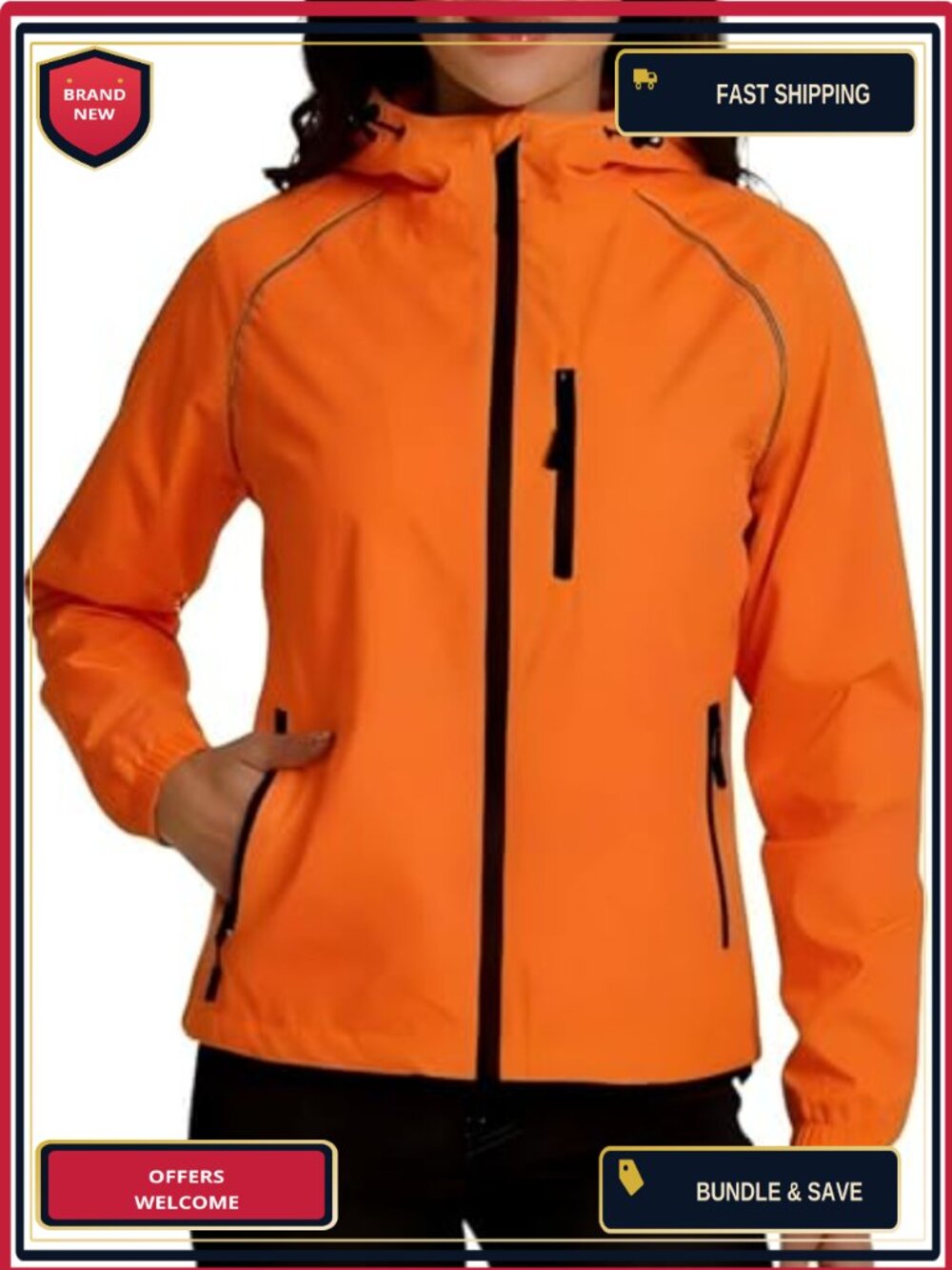 Waterproof Cycling Rain Jacket Windproof Lightweight Packable with Reflective